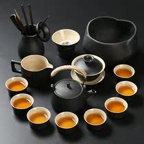 New product high-end Japanese black pottery kung fu tea set home retro business office Xi Shi pot cover bowl dry Fort