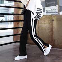 春季新款开叉阔腿裤女高腰直筒裤