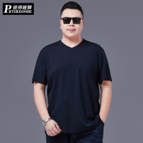 Extra large short sleeve T-shirt men's V-neck cotton loose size fat fat guy plus fat to increase casual thin undershirt tide