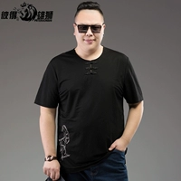 Mùa hè Trung Quốc phong cách màu rắn T-Shirt cộng với phân bón XL body fat ngắn tay của nam giới chất béo casual retro khóa T-Shirt bộ quần áo thể thao nam