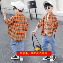  Boys  shirt long-sleeved suit 4-year-old children 5 boys 6 middle and older children 7 spring and autumn 8 plaid 9 autumn 10 outer wear 12 tide