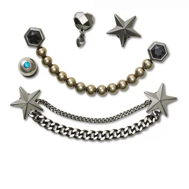 New Model from the Official Website, Compatible with Crocs, Jibbitz Accessories, Clog Shoe Charms, Metal Punk Five-Piece Set