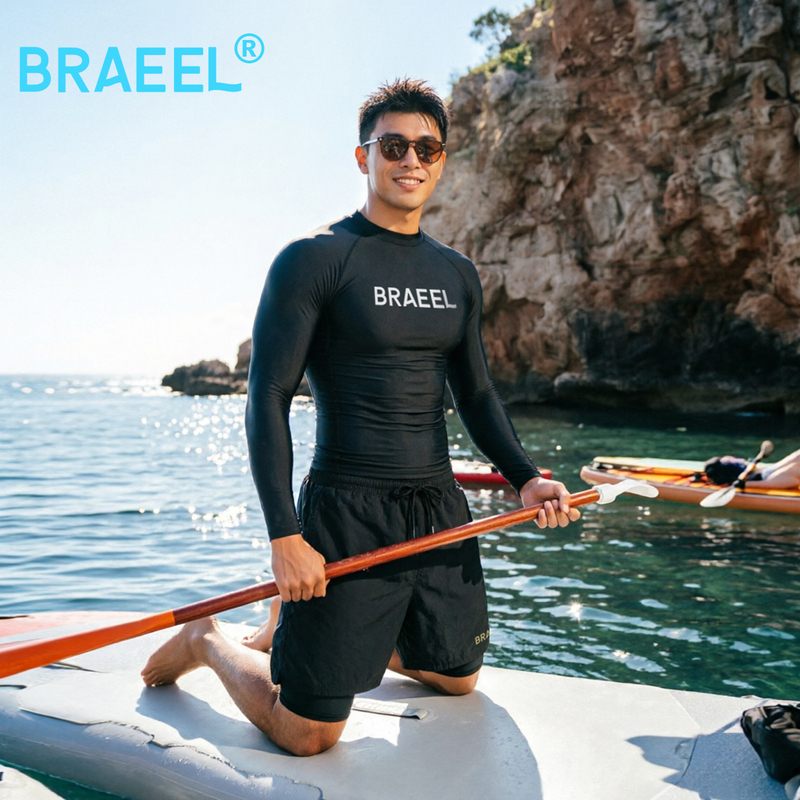 Men's Kayak Clothing, Sun-Protective Swimwear, Two-Piece Quick-Dry Slimming Plus-Size Diving Suit, Rash Guard, Freediving Wetsuit