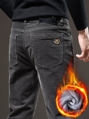 Мужские утепленные вельветовые штаны, эластичные демисезонные повседневные брюки, свободный прямой крой