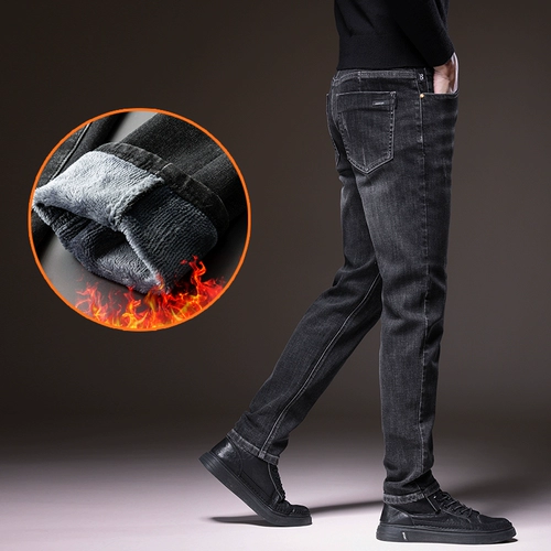 Мужские летние утепленные джинсы, штаны, 2024 года, свободный прямой крой