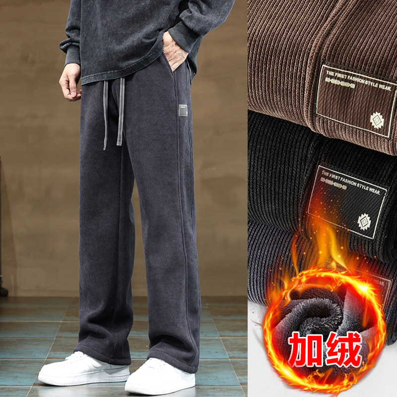 2023 new winter plus suede thickened sports casual pants men's autumn and winter style light core suede pants men's pants-Taobao
