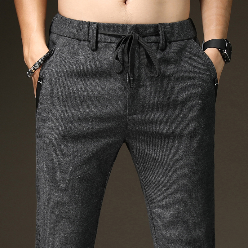 Autumn and winter casual trousers men's pants autumn work winter winter pants sanded elastic loose straight middle-aged dad