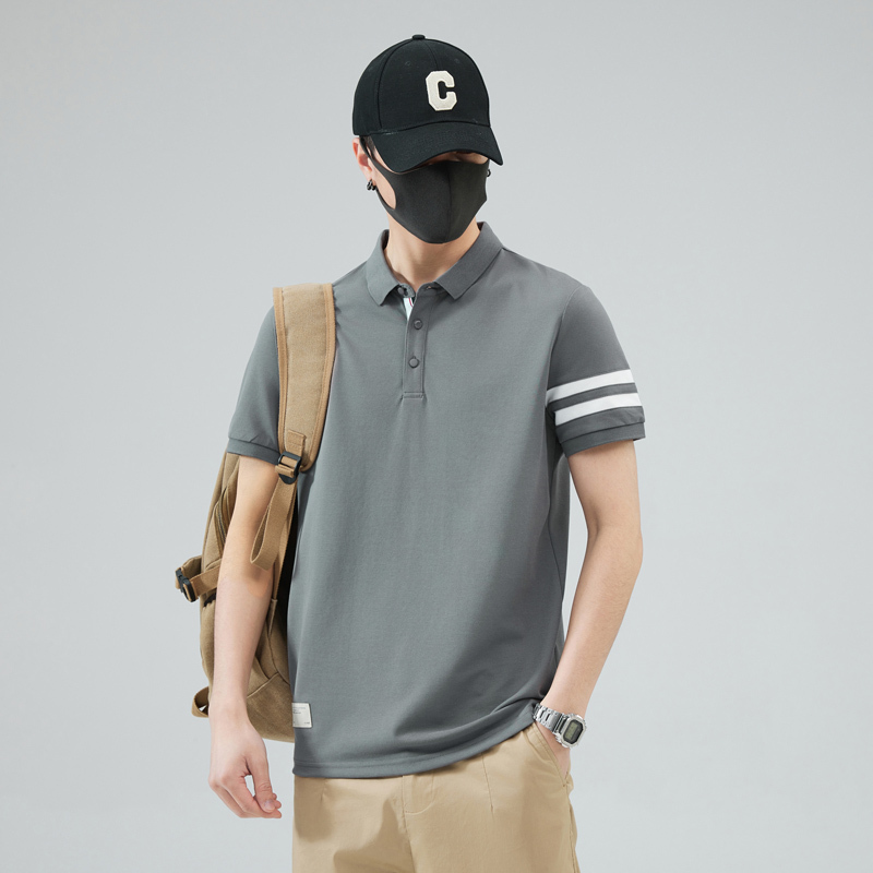 Striped Collared T-Shirt Men's Casual Business Shirt Collar Short-Sleeved Polo Shirt Men's Golf Half-Sleeve Top