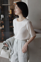 JI Jane 100 lap 20 mmi light sand wash double crepe small round lead true silk short sleeve T