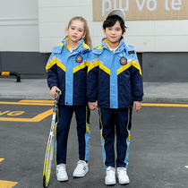 School uniforms for elementary school children three sets of children thickened class clothes college wind plus velvet kindergarten garden clothes for autumn and winter clothing