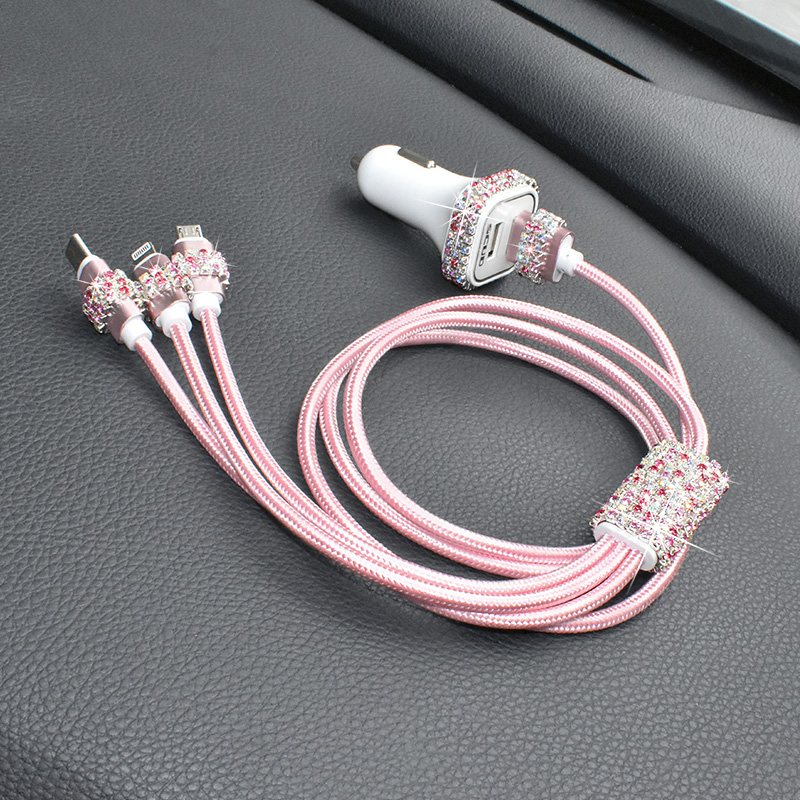 Diamond-encrusted car charger one to two car cigarette lighter plug smart fast charging multi-function mobile phone car charger cable