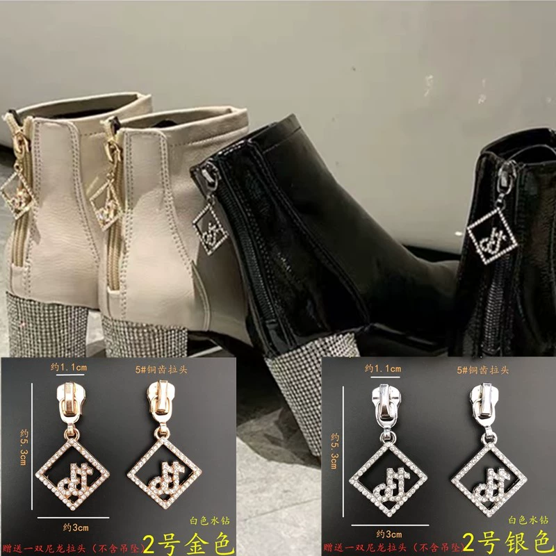 Boots dây kéo đầu trang trí phụ kiện giày nữ mặt dây thanh trượt kim loại rhinestone giày khóa sau dây kéo trang trí giày - Kính râm