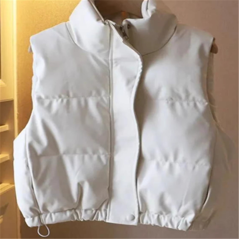 White Sleeveless Cotton Vest for Women, Winter 2025 New Style, Versatile Leather Vest for Petite Figures White Sleeveless Cotton Vest for Women, Winter 2025 New Style, Versatile Leather Vest for Petite Figures