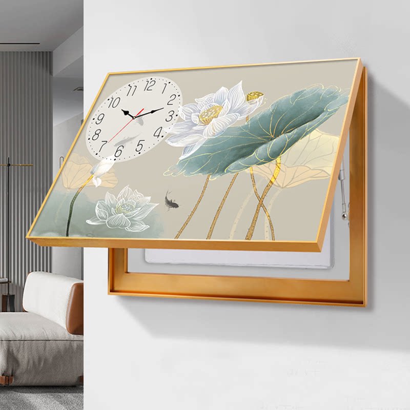 Electric meter box decorative painting with clock to block distribution box switch box lotus painting main switch modern minimalist punch-free
