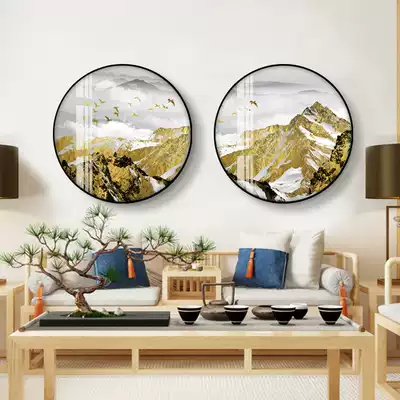 Living room Jinshan creative round decorative painting Modern new Chinese aluminum alloy crystal porcelain painting Dining room wall painting bedroom mural