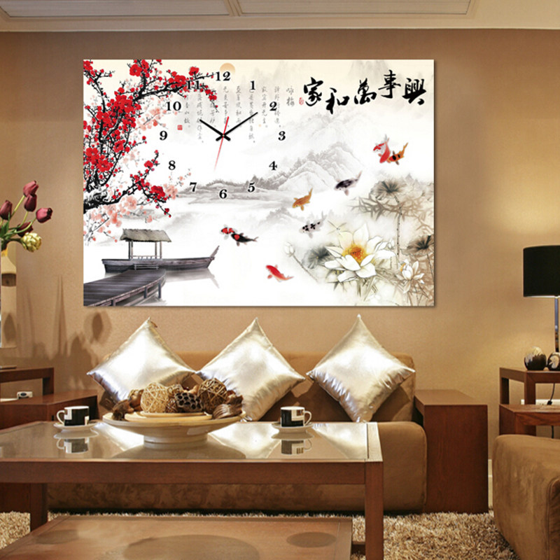 Crystal film Single frameless decorative painting Silent wall clock Distribution box Living room dining room hanging painting Home and everything is happy