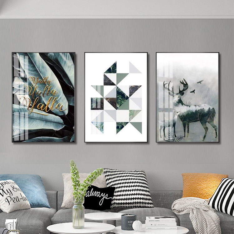 Nordic geometric feather figure crystal porcelain decorative mural modern minimalist elk living room sofa bedroom small fresh painting