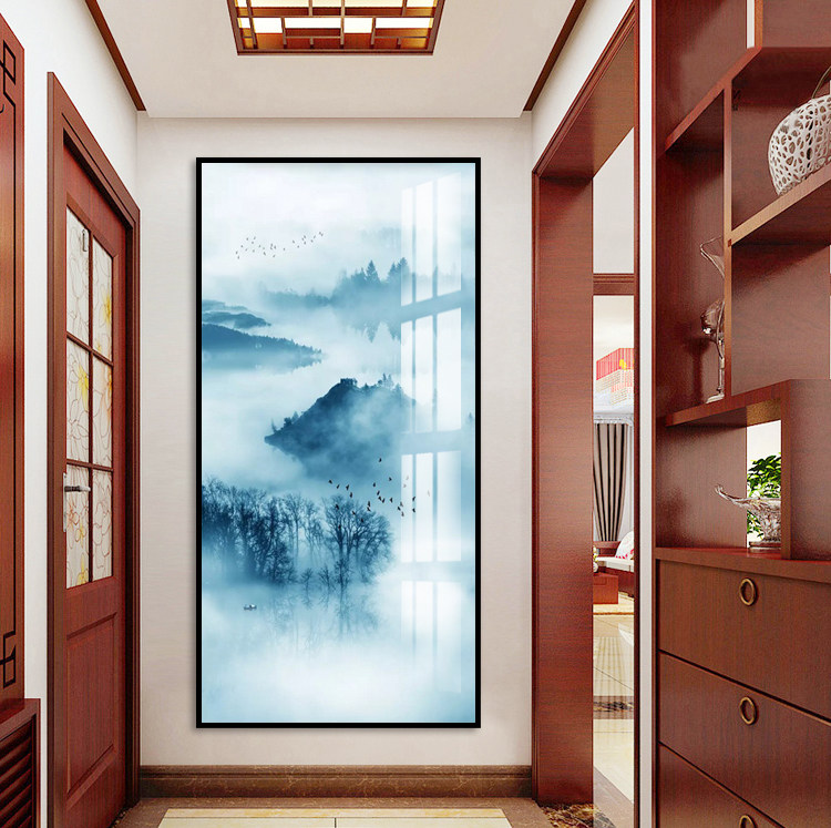 New Chinese crystal porcelain decorative painting Modern simple Chinese style landscape framed painting Entrance entrance aisle background hanging painting