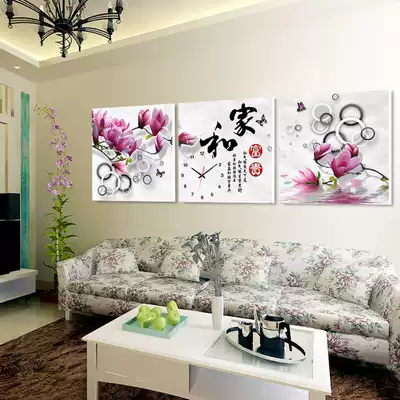 3D three-dimensional modern living room decoration clock mural painting art frameless painting wall clock mute home and Magnolia orchid