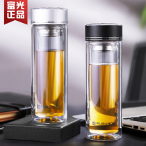 Rich light double-layer glass GP1420-350 portable cup men's and women's filter heat-resistant transparent cup with lid