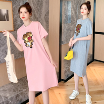 Pregnant women summer short sleeve crew neck T-shirt dress 2021 summer mesh infrared wear long dress cotton summer skirt