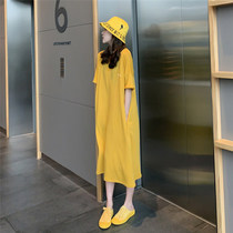 Maternity dress long net red dress summer new foreign style long pocket skirt summer knee-length skirt tide