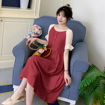 Maternity dress summer mesh infrared out thin mid-length over-the-knee summer skirt Fashion loose summer dress long dress