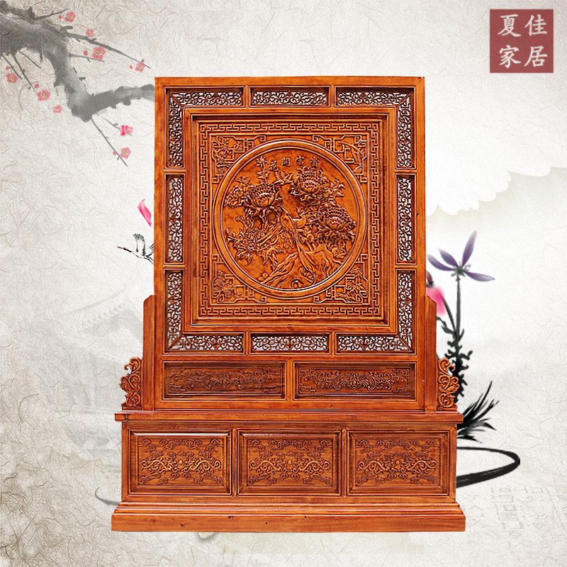 East Yang Wood Carving Fragrant Camphor Wood Floor Screen Xuanguan Partition Background Seat Screen Insert Screen Double Face Engraving TV Background Wall-Taobao