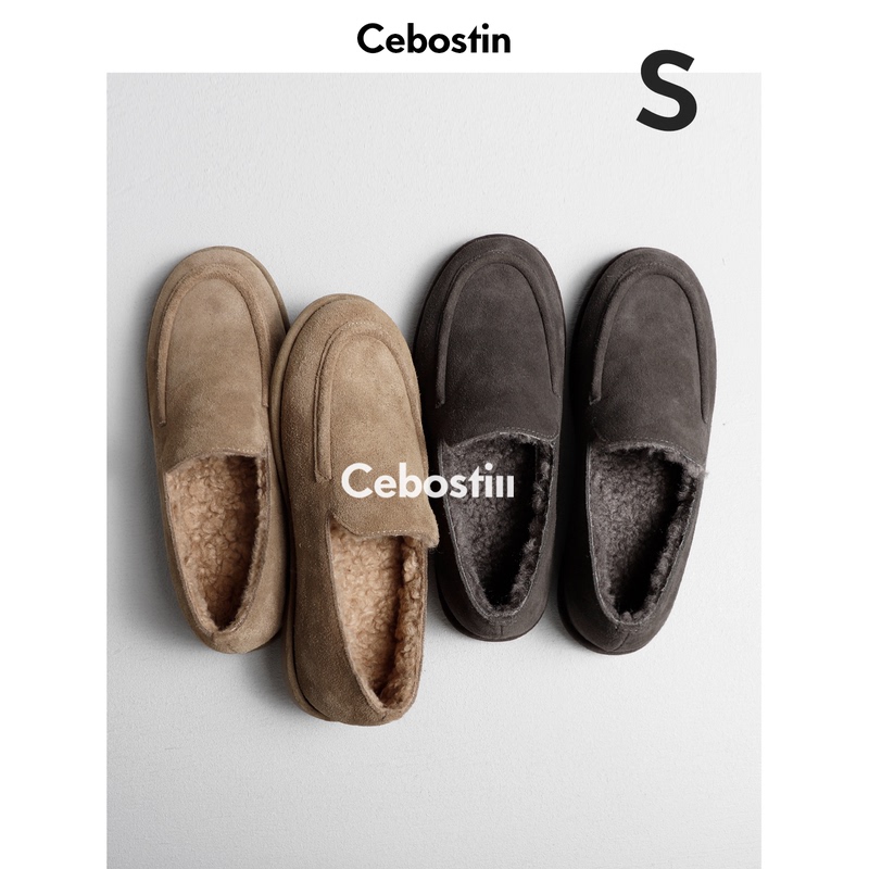 【Abdominal Muscle Store】Loafers Old Money Style 1.5cm Fleece-Lined Moccasins Women's Slip-On Shoes Winter New Model