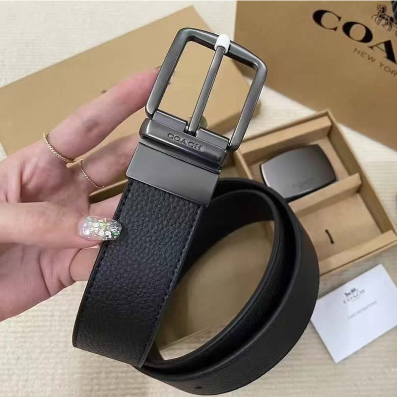[Gift] Coach Genuine Leather Double-Sided Belt Suitable for Men's Business Versatile Pin Buckle Reversible Belt Delivery Voucher