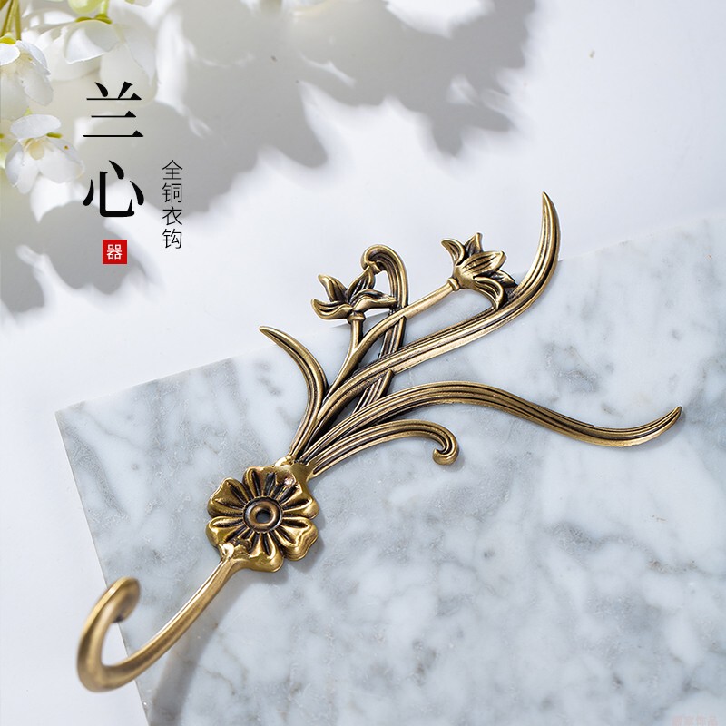 Brass New Chinese-Style Ink Blue Modern Creative Wall Hook Art Nail Decorative Painting Wall Hook Light Luxury Ins Wall Hook