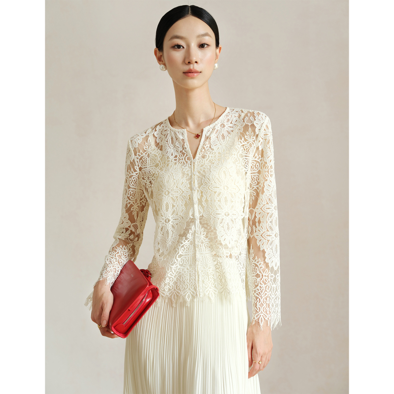Jiaqi Ruixi Light Luxury Atmosphere Heavy Lace Crochet High-End Slightly Sheer Versatile Knitted Cardigan Jacket Jiaqi Ruixi Light Luxury Atmosphere Heavy Lace Crochet High-End Slightly Sheer Versatile Knitted Cardigan Jacket