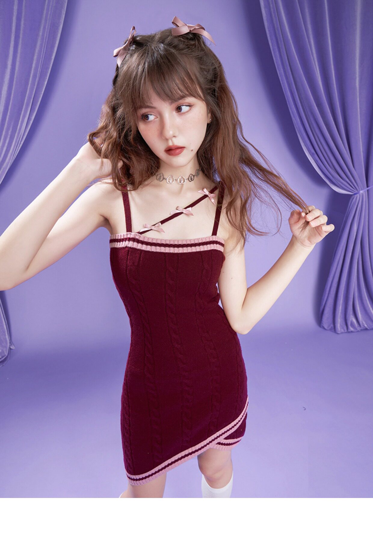 Стильные костюмы sagidolls少女斗志 #奶派甜心#粉色浪漫纯欲毛衣连衣裙套装显瘦乖