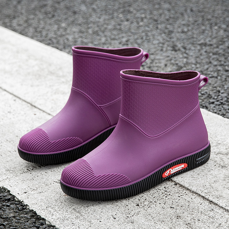 New Fashion Rain Shoes Trendy Women's Water Boots External Wear Work Waterproof Non-slip Short Cylinder Rain Boots Spring Plus Suede Water Shoes Woman