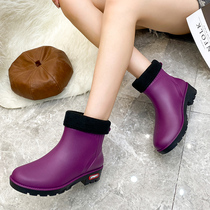 Rain Boots Woman waterproof Anti-slip Water Shoe Japanese Style Exterior Wearing Short Cylinder Rain Shoes Outdoor Work Thick Bottom Rubber Shoes Woman
