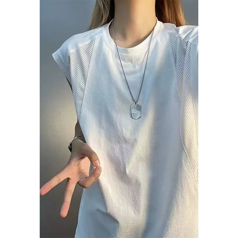 White Deconstructed Mesh Quick-Drying Vest for Men and Women, Breathable Summer Outerwear, Sleeveless Fitness Sports T-Shirt, American-Style Tank Top White Deconstructed Mesh Quick-Drying Vest for Men and Women, Breathable Summer Outerwear, Sleeveless Fitness Sports T-Shirt, American-Style Tank Top
