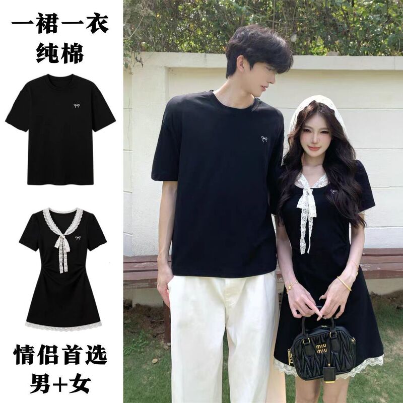 This Year's Trendy Couple Outfits for Summer: Pure Cotton, Stylish and Slimming Short-Sleeve T-Shirt Dresses, French-Style One-Dress-One-Shirt Design