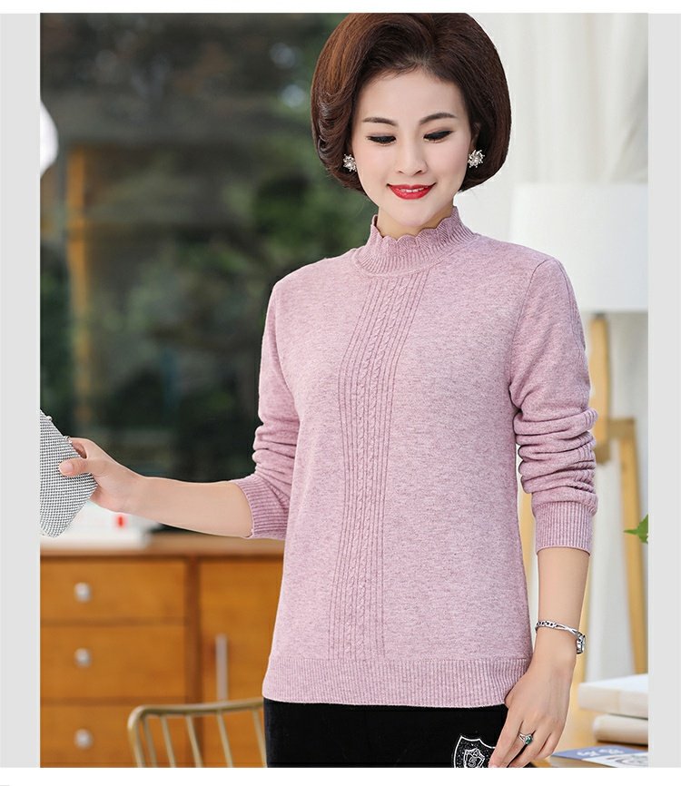 Áo len mẹ mùa thu đông quần áo cộng với áo len dệt kim nhung dày trung niên ấm áp bên trong chiếc áo sơ mi đáy 40 tuổi 50 áo kiểu trung niên hàn quốc