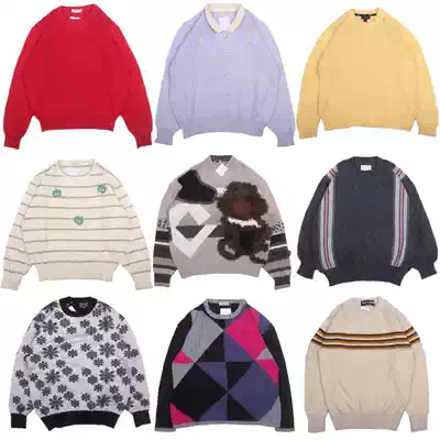 Ancient vintage foreign trade original single pullover wool National Wind color color color pop pattern autumn winter sweater men and women C6