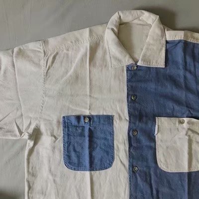 Ancient vintage exclusive original day style retro art collage BF loose short sleeve shirt male and female 100 lap