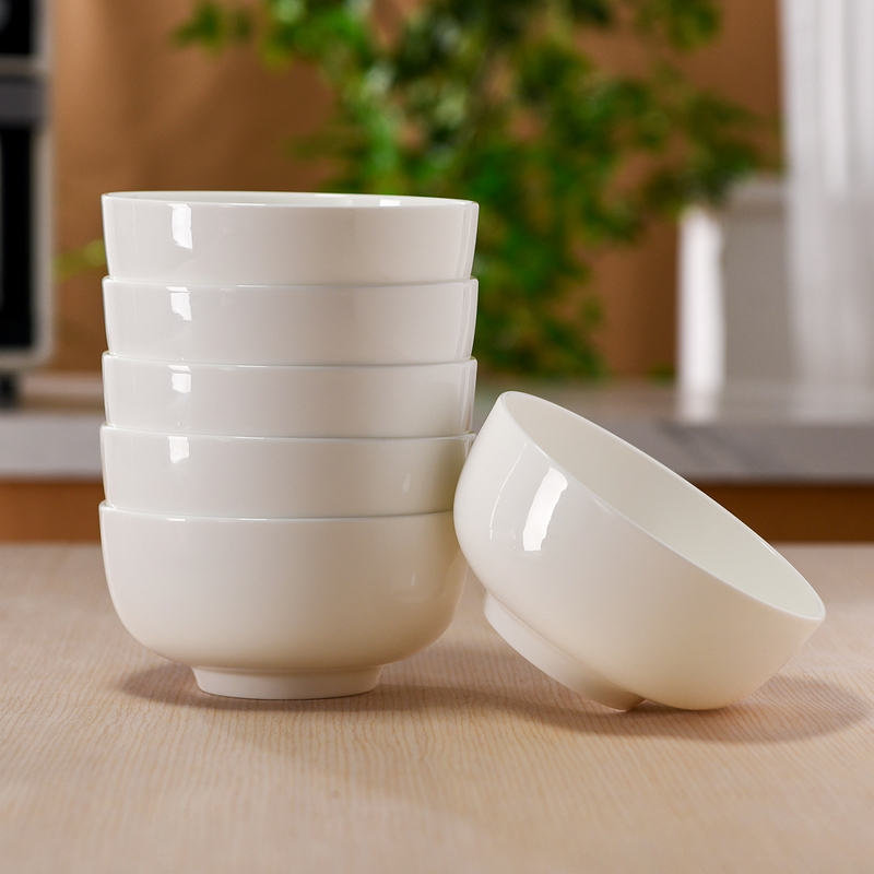 Tangshan Bone China Rice Bowl, Household Noodle Bowl, Pure White Eating Bowl, Beautiful Tableware for Home Use, Ceramic Bowl Set