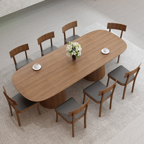 Nordic solid wood oval dining table and chair combination Lobby table Designer meeting negotiation table Training table Conference table