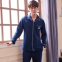 Đồ ngủ nam cotton dài tay mùa xuân và mùa thu cardigan mỏng phần lớn kích thước rộng rãi giản dị mùa thu cotton phục vụ nhà - Nam giới quần áo ngủ nam