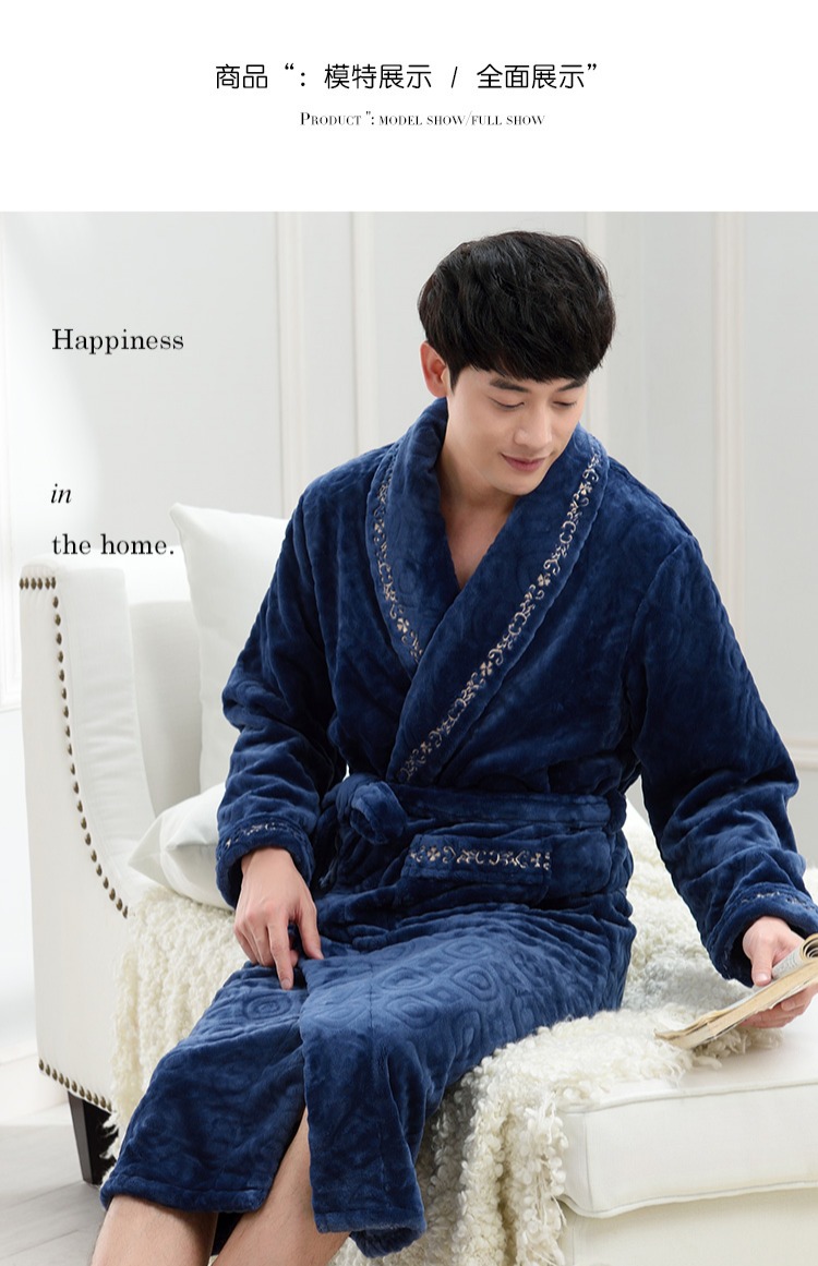 Flannel robe nam đồ ngủ nhung san hô mô hình mùa thu và mùa đông dày cộng với áo choàng dài ấm áp mùa đông yukata đồ ngủ mùa đông nam nữ