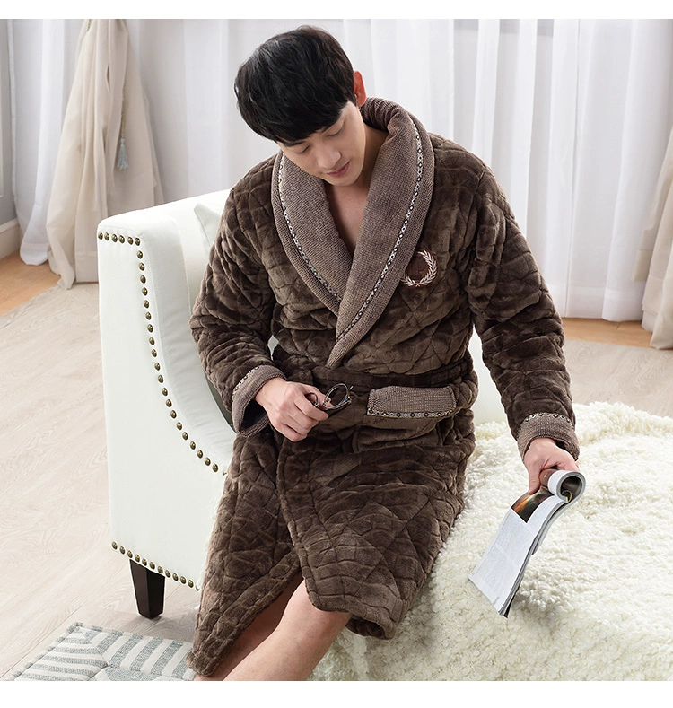 Mùa đông flannel chần áo choàng nam dày đồ ngủ nam áo choàng nhung san hô cộng với áo choàng dài mùa đông