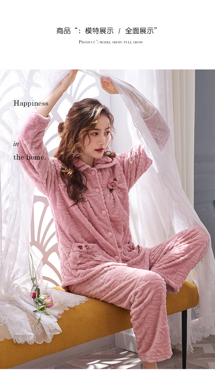 Đồ ngủ nhung nữ mùa đông dày cộng với nhung phù hợp với người mẫu mùa thu và mùa đông để giữ ấm cho mẹ trung niên flannel dịch vụ tại nhà - Cha mẹ và con đồ ngủ pijama