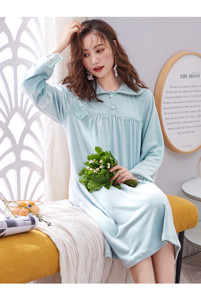 Áo ngủ nhung san hô nữ mùa đông dài phần dày lên đồ ngủ nhung đảo mùa thu và mùa đông người mẫu phụ nữ mang thai phần mỏng flannel dịch vụ nhà shop váy đẹp