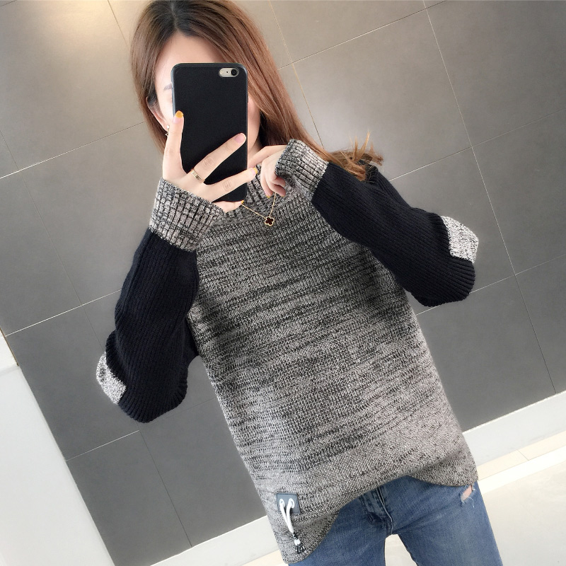 2022 autumn and winter new half turtleneck sweater women's pullover short loose outer wear Korean style color matching raglan sleeve sweater