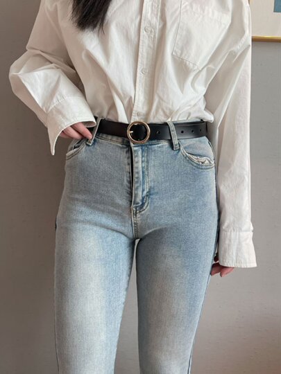 Women's Wide Leather Belt, Genuine Black Leather, Simple and Versatile, Korean Style, Casual Round Buckle, Pin Buckle, Women's Belt, Decorative Trouser Belt