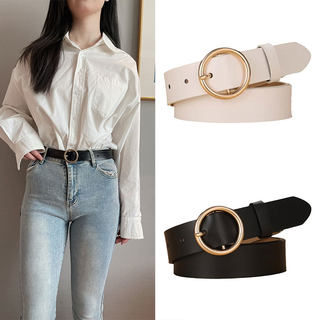 Women's Wide Leather Belt, Genuine Black Leather, Simple and Versatile, Korean Style, Casual Round Buckle, Pin Buckle, Women's Belt, Decorative Trouser Belt